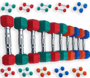 Sporty - Just fitness משקולות משקולות בגוונים מיוחדים - Hex Dumbbells Hexagonal Rubber Encased Ergo Weights